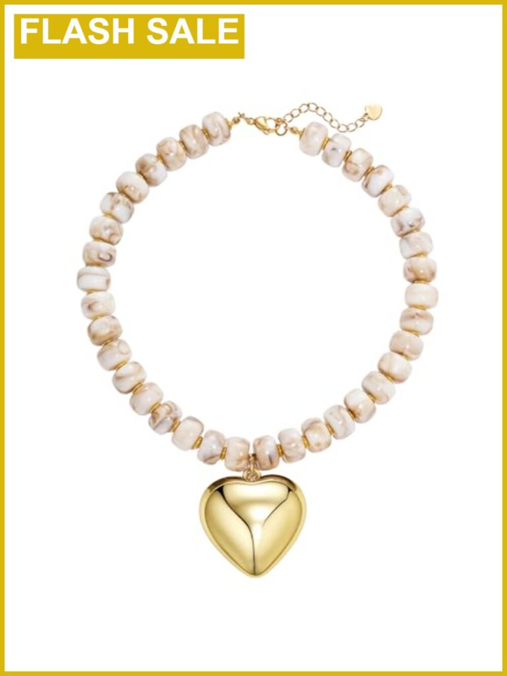 Boho Chunky Resin Beaded Necklace Gold Heart Pendant Adjustable